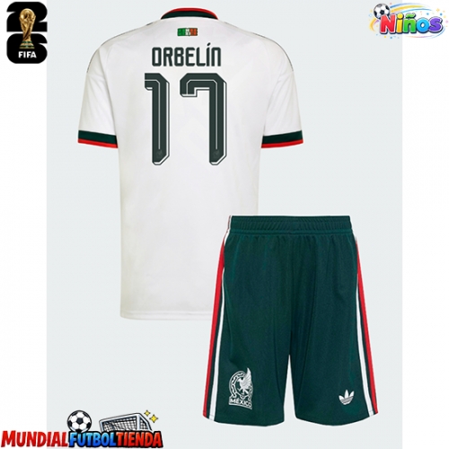 Camiseta México Orbelin Pineda #17 Segunda Equipación Replica Mundial 2026 para niños mangas cortas (+ Pantalones cortos)